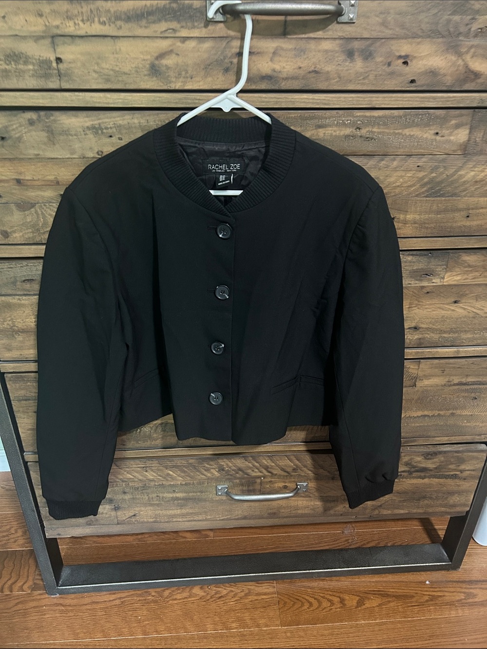 Rachel Zoe Black Cropped Button-Front Jacket. Dressy. Bomber. Designer.
